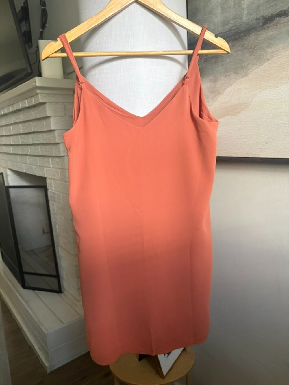 Coral Orange V Neck Cami Mini Dress Adjustable Straps